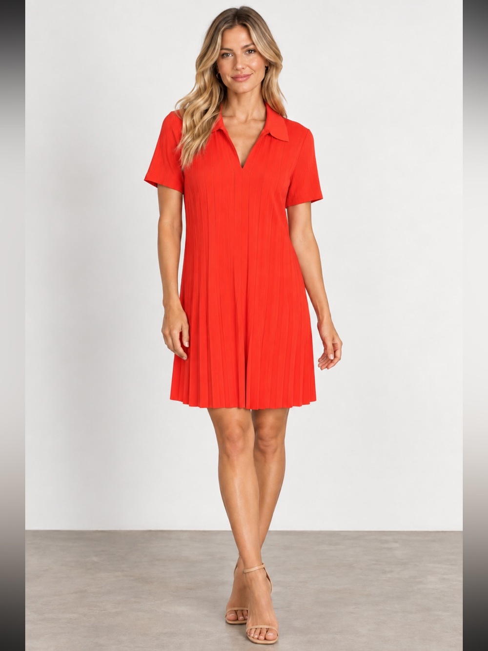 A.P.C. Orange Pleated Mini Polo Dress Size L